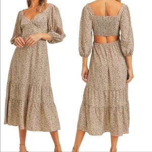 Lush Cheetah Print Back Cutout Midi Dress